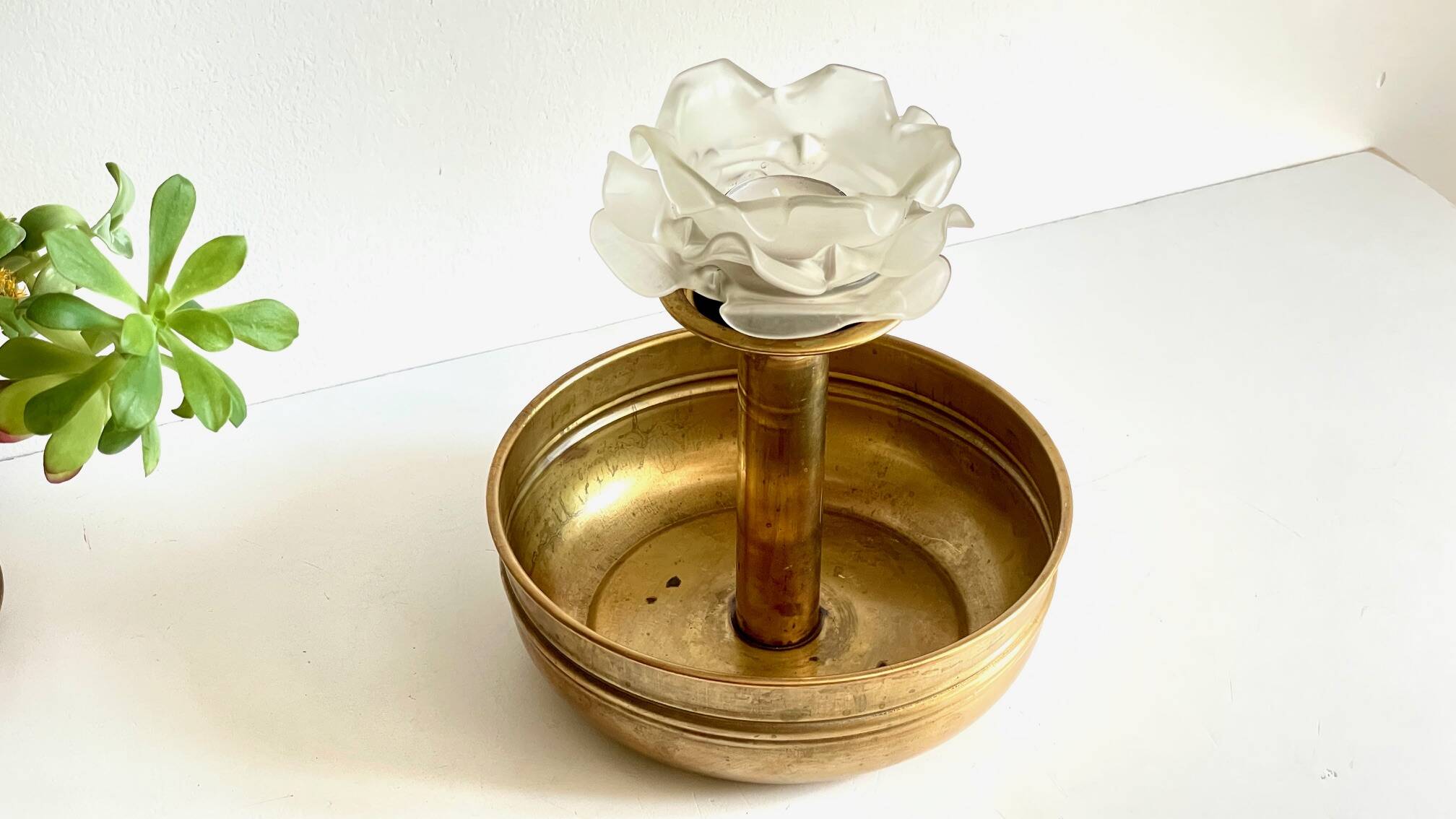 Vintage brass and glass centerpiece candle holder