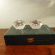 Duo de saleron en cristal avec leurs cuillères de service 1950