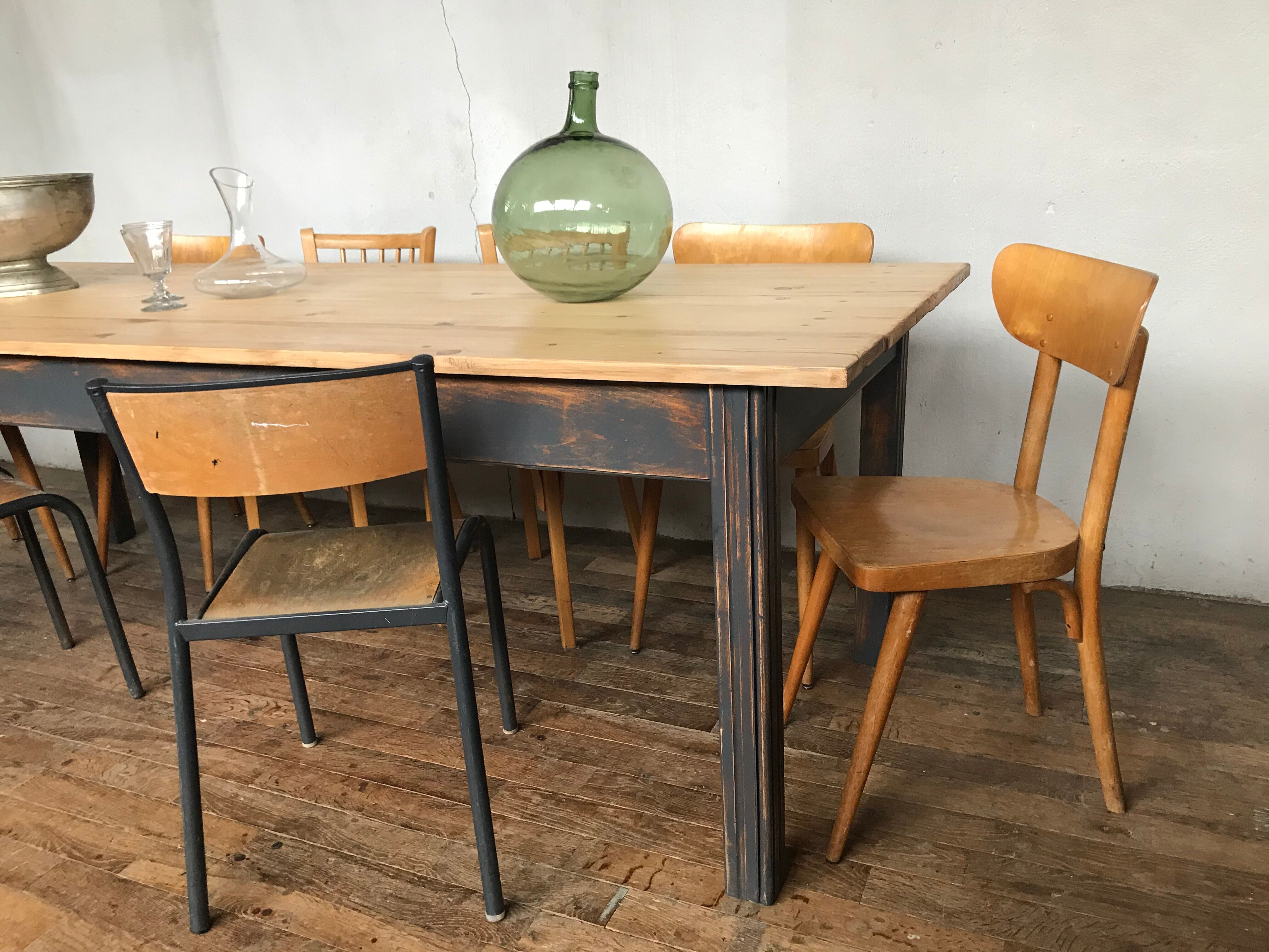 Farm table, early 20th fir bistro countryside