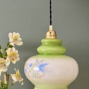 Vintage suspension globe in white and green opaline.