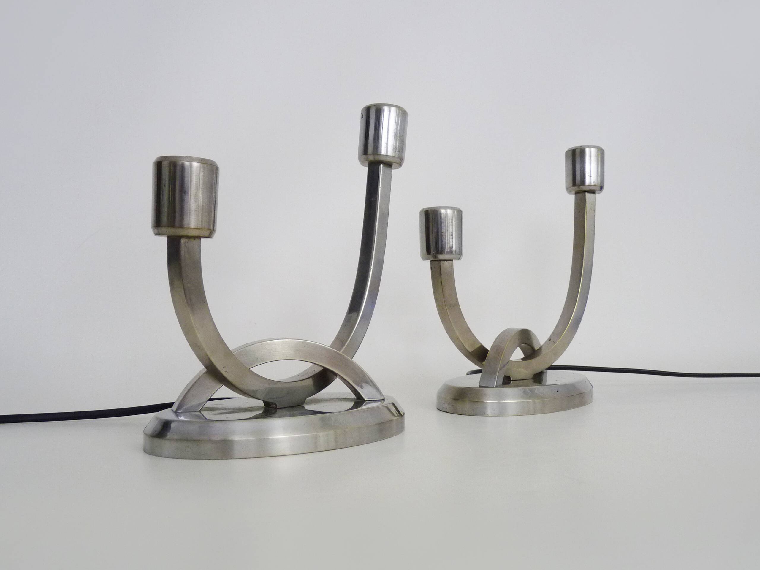 Pair of table lamps, Art Deco bedside lamp, chrome metal