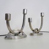 Pair of table lamps, Art Deco bedside lamp, chrome metal