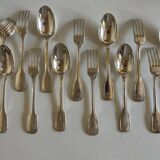 Set de 6 fourchettes, 6 cuillères, 6 petites cuillères modernistes en métal argenté