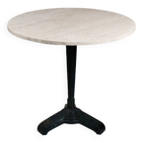 Vintage travertine bistro/dining table with metal base.