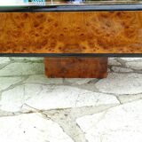 Vintage coffee table in elm magnifying glass 1970 - 70X70X35cm