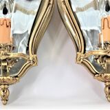 Pair of Louis XV style appliques in solid bronze & curved glass