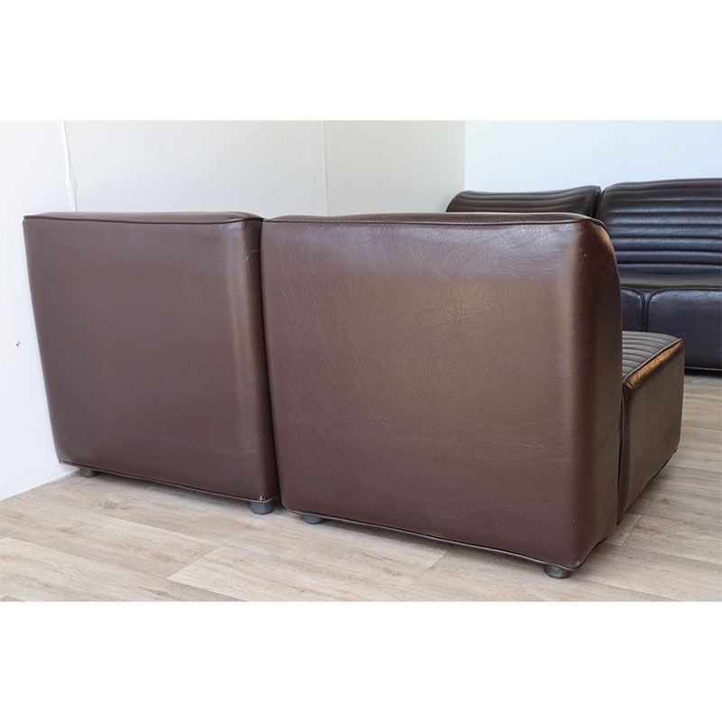 Canapé modulable vintage en cuir marron, 1970