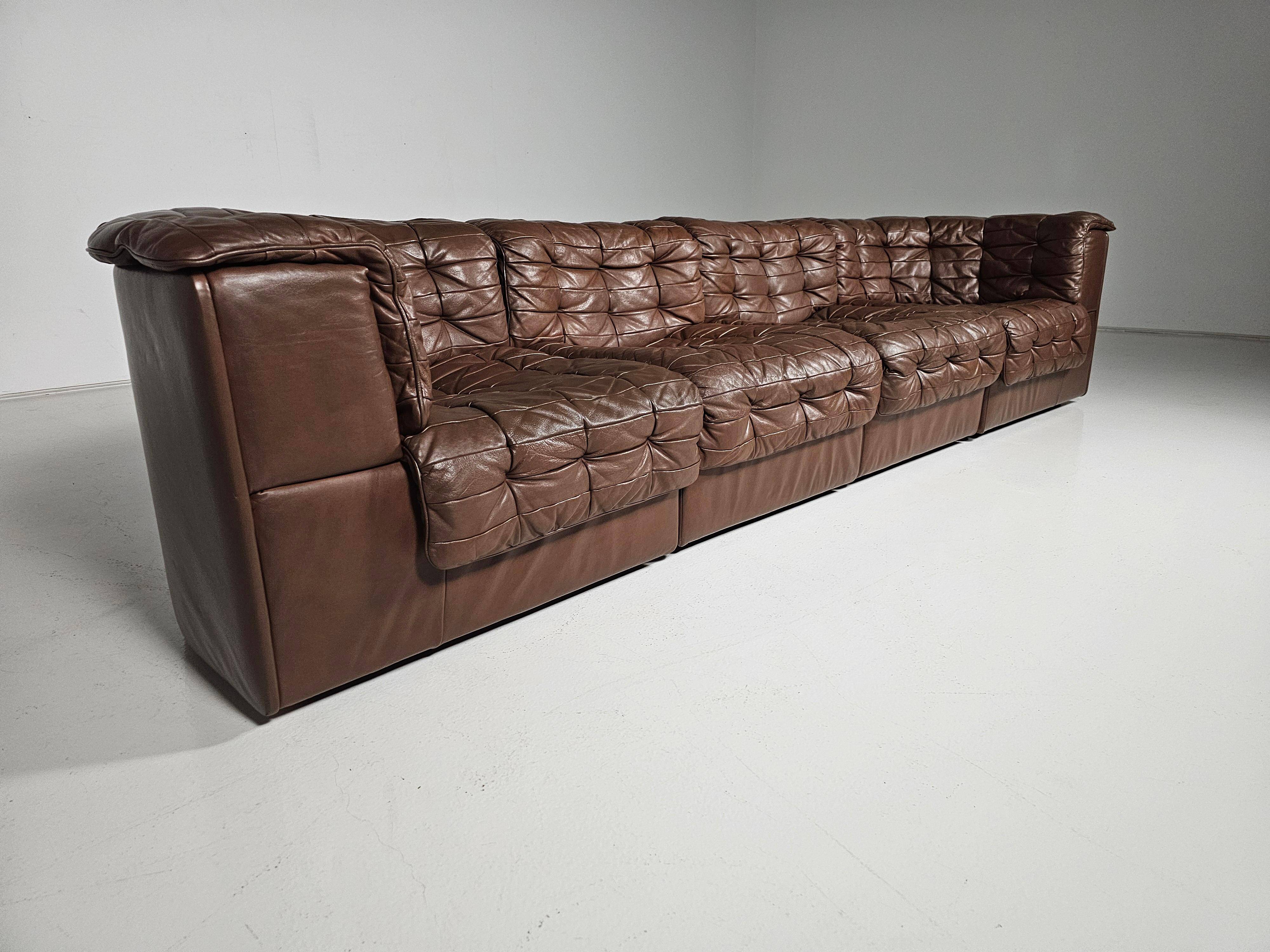 De Sede DS-11 modular sofa in original brown leather, 1970s.