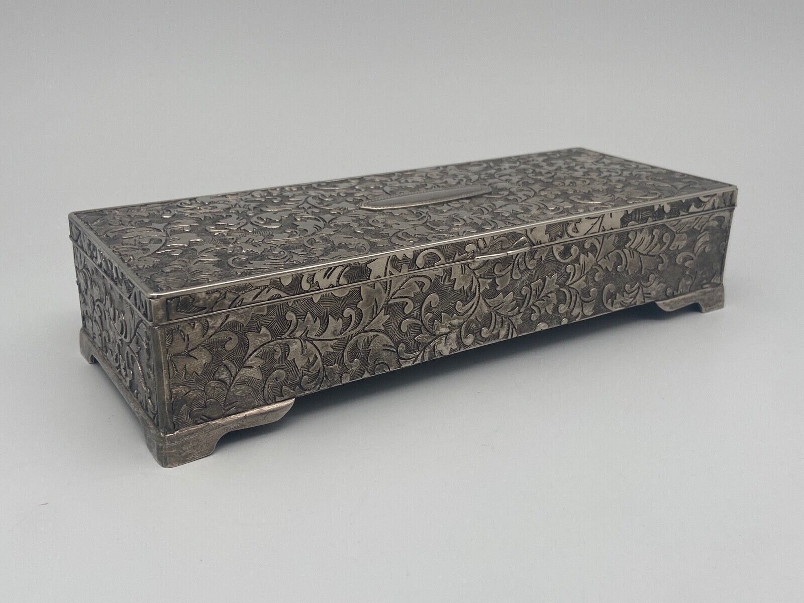 Silver metal jewelry box nineteenth compartmentalized work rich decor