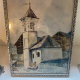 Watercolor 1920, silver carved wooden frame