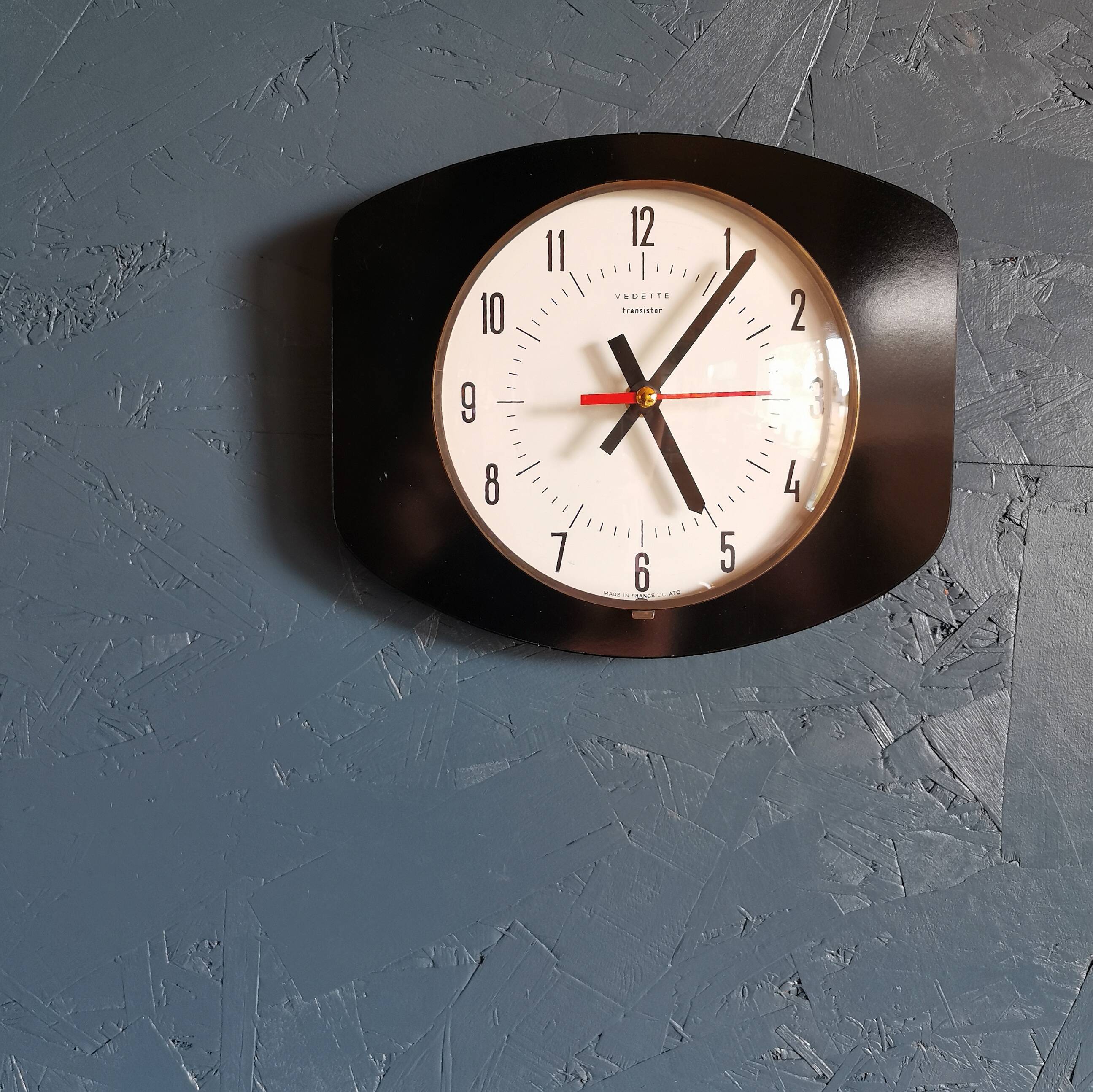 Vintage formica clock rectangular silent wall clock "Black star"