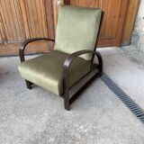 Pair of adjustable armchairs by Jindrich Halabala from the 1930s in wood and olive green velvet.