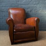 French, leather club chair, havana lounge model circa 1950's