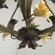 French Vintage 3 Light Cage Chandelier Hand Painted Floral Design