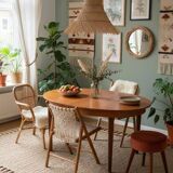 Table scandinave en teck ovale rallonges intégrées, années 60 comme neuve