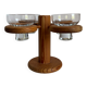 Vintage Mid Century Large Wood Candelabra With Four Glass Cups