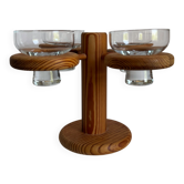 Vintage Mid Century Large Wood Candelabra With Four Glass Cups