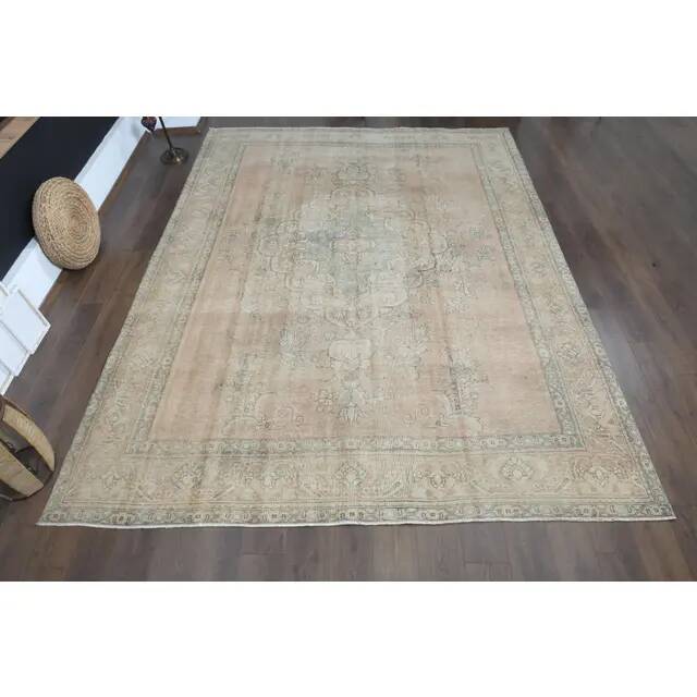 1970s Vintage Persian Handmade Wool Cotton Orange Area Rug 292x383