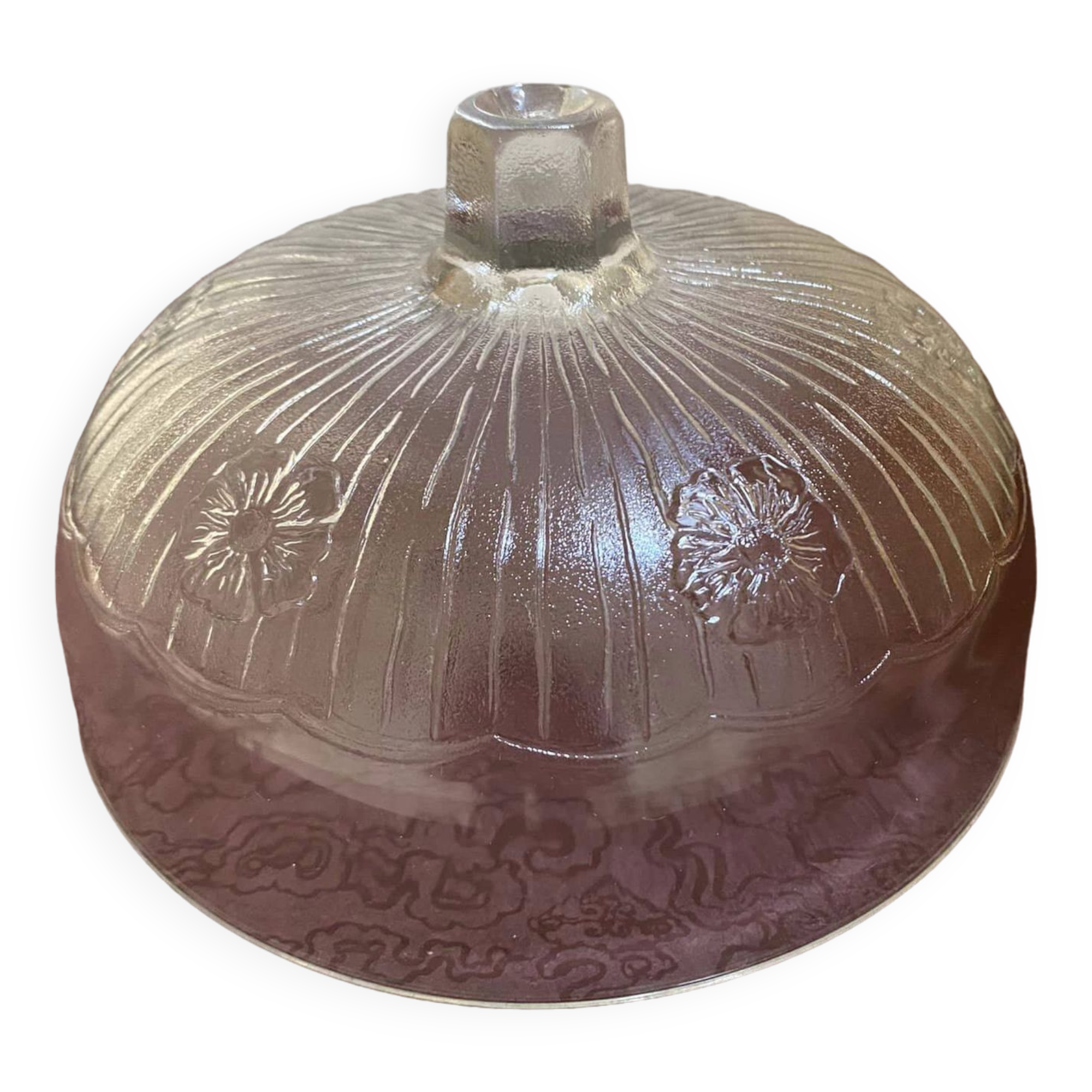 White glass bell. Floral patterns.