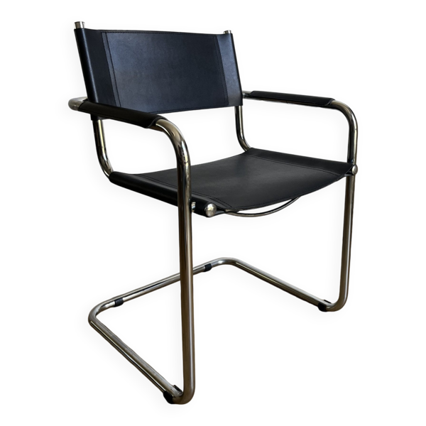 Fauteuil cantilever cuir noir Design Bauhaus - Bon état sur Selency