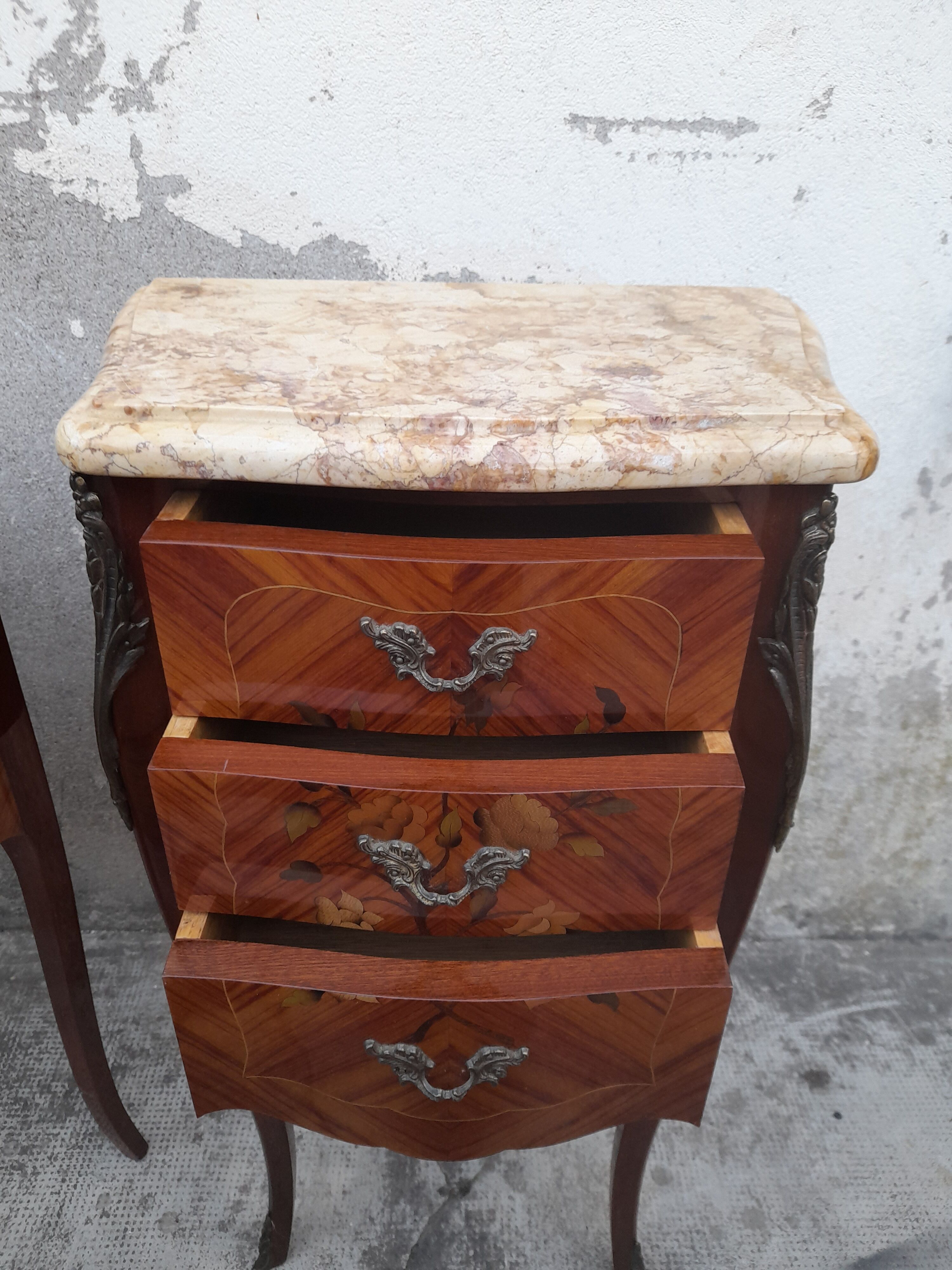 Pair of Louis XV style bedside tables in Marquetry