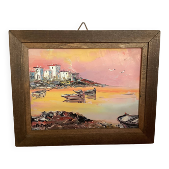 Small oil painting frame on panel Mediterranean landscape