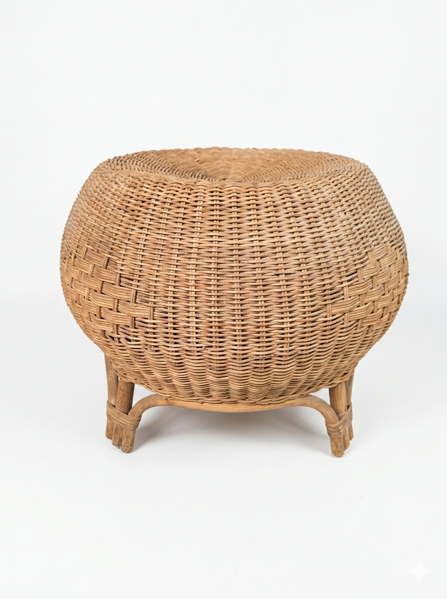 Vintage Italian design rattan wicker ball stool from the 1970s.