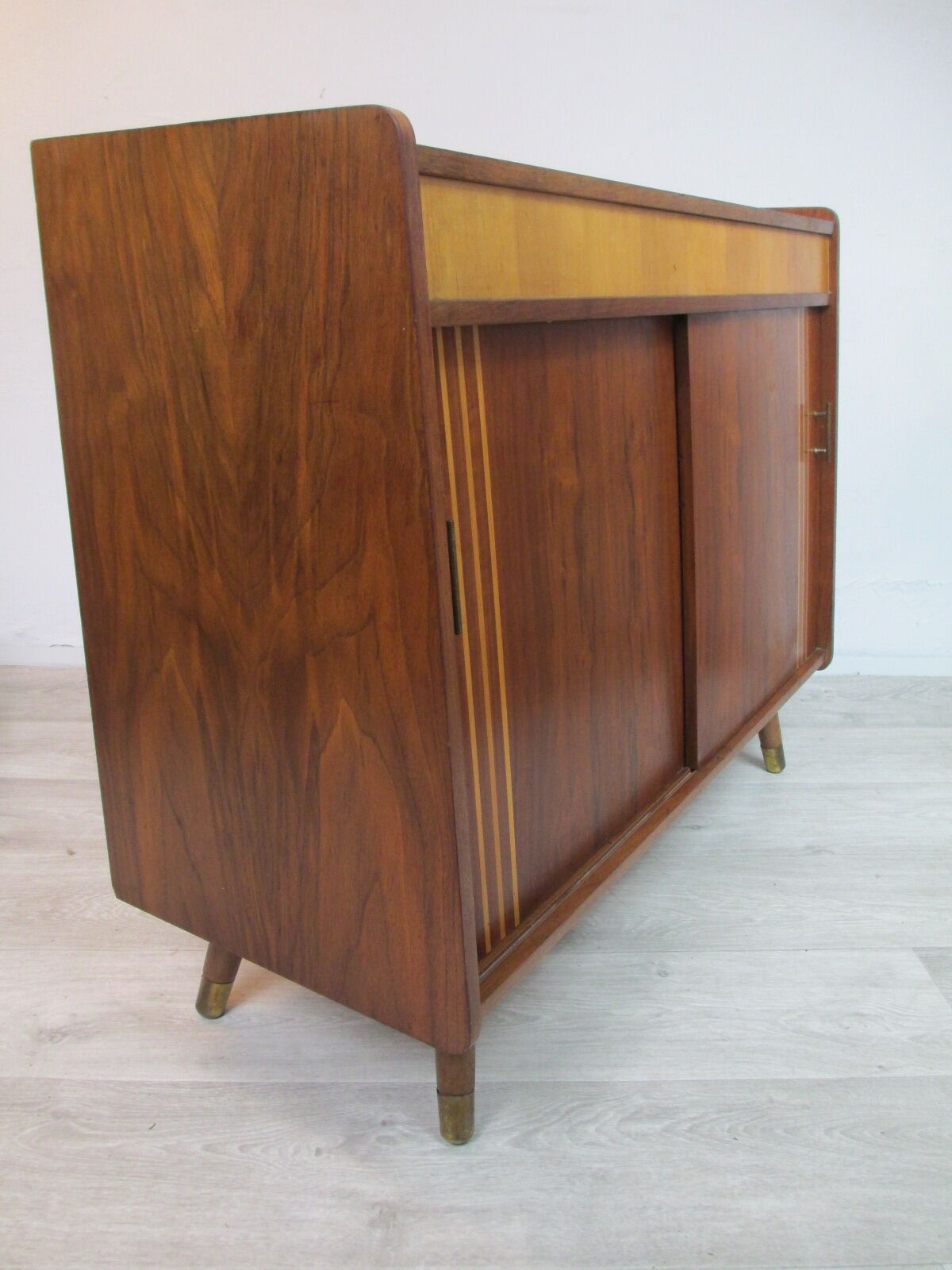 German walnut veneer shoe cabinet, 1960boi