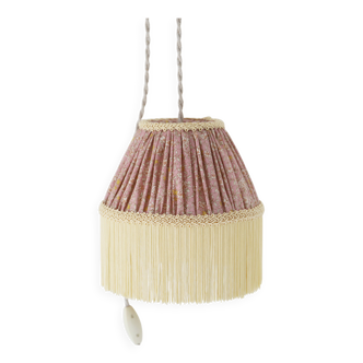 Small floral portable lamp with fringed finish