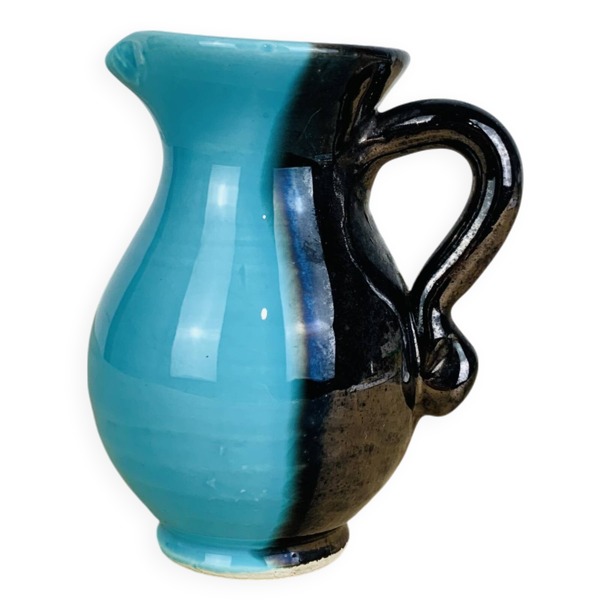 Two-tone ceramic vase from the 50s, blue and black, vintage