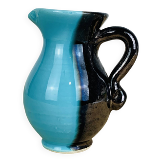 Vase bicolore céramique années 50, bleu et noir, vintage