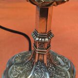 large 1920 bronze lamp with tiffany lampshade, 51x33 with 2 switches see photos