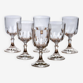 Set of 6 antique wine glasses in pearl-cut crystal