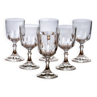 Set of 6 antique wine glasses in pearl-cut crystal