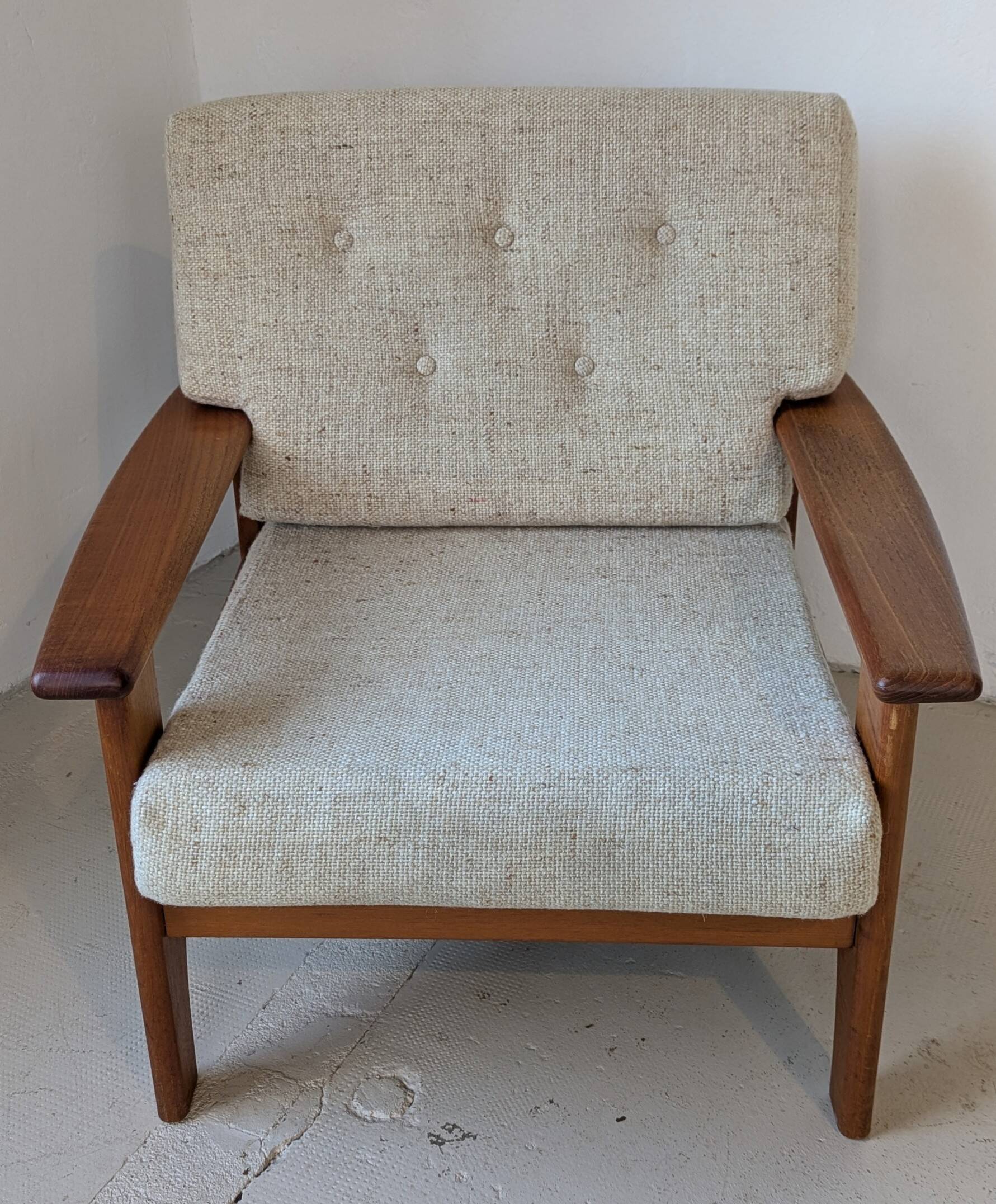Teak and wool armchair