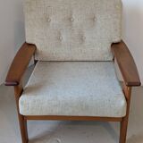 Teak and wool armchair