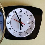 Vintage formica clock silent trapeze wall pendulum "Diehl black white"