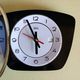 Vintage formica clock silent trapeze wall pendulum "Diehl black white"