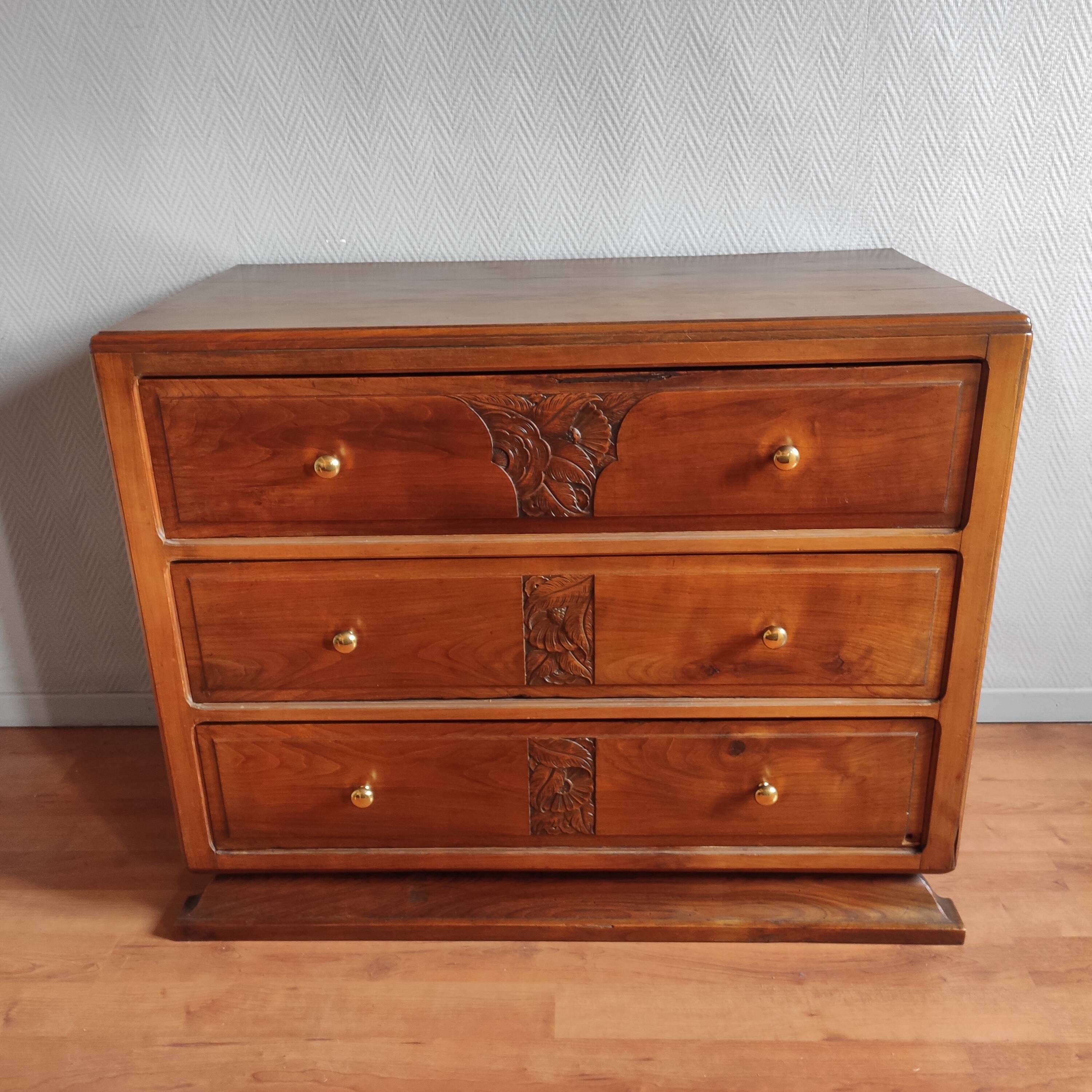 Commode Art Déco en noyer massif – années 1920-30 – grande taille