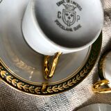 Vintage mocha set 5 coffee cups Napoleon porcelain white frieze green gold by hand