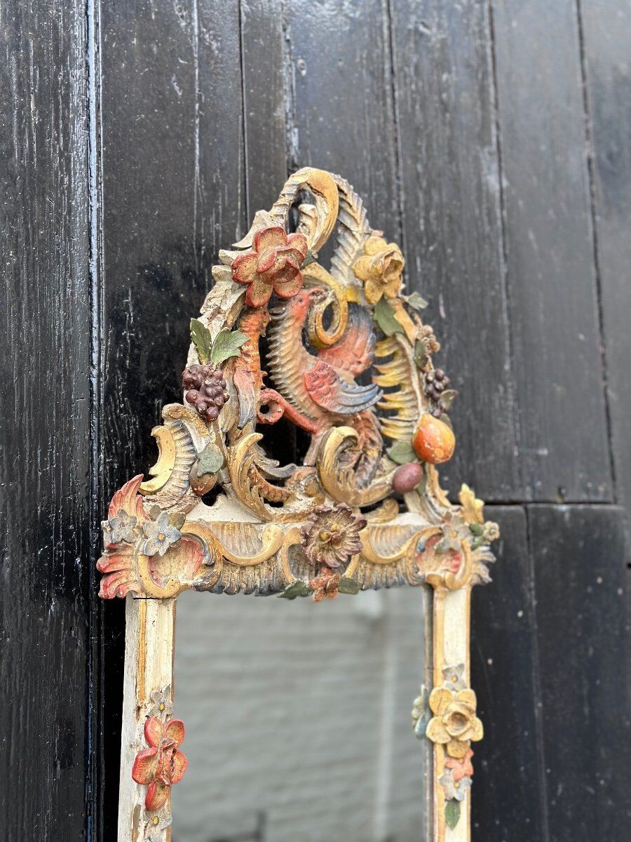 Miroir en bois sculpté doré et polychromé Venise vers 1880 40x81cm