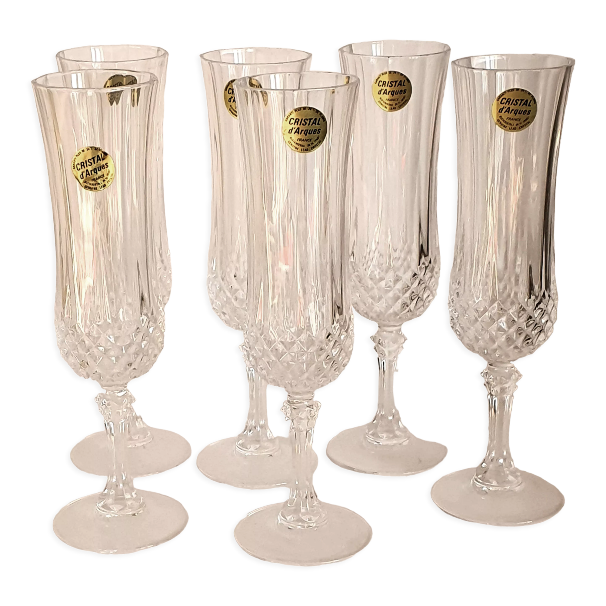 Champagne flutes in Arques crystal