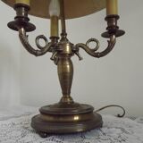 French Empire Bronze Bouillotte 3 Light Table Lamp Dark Green Shade 4229