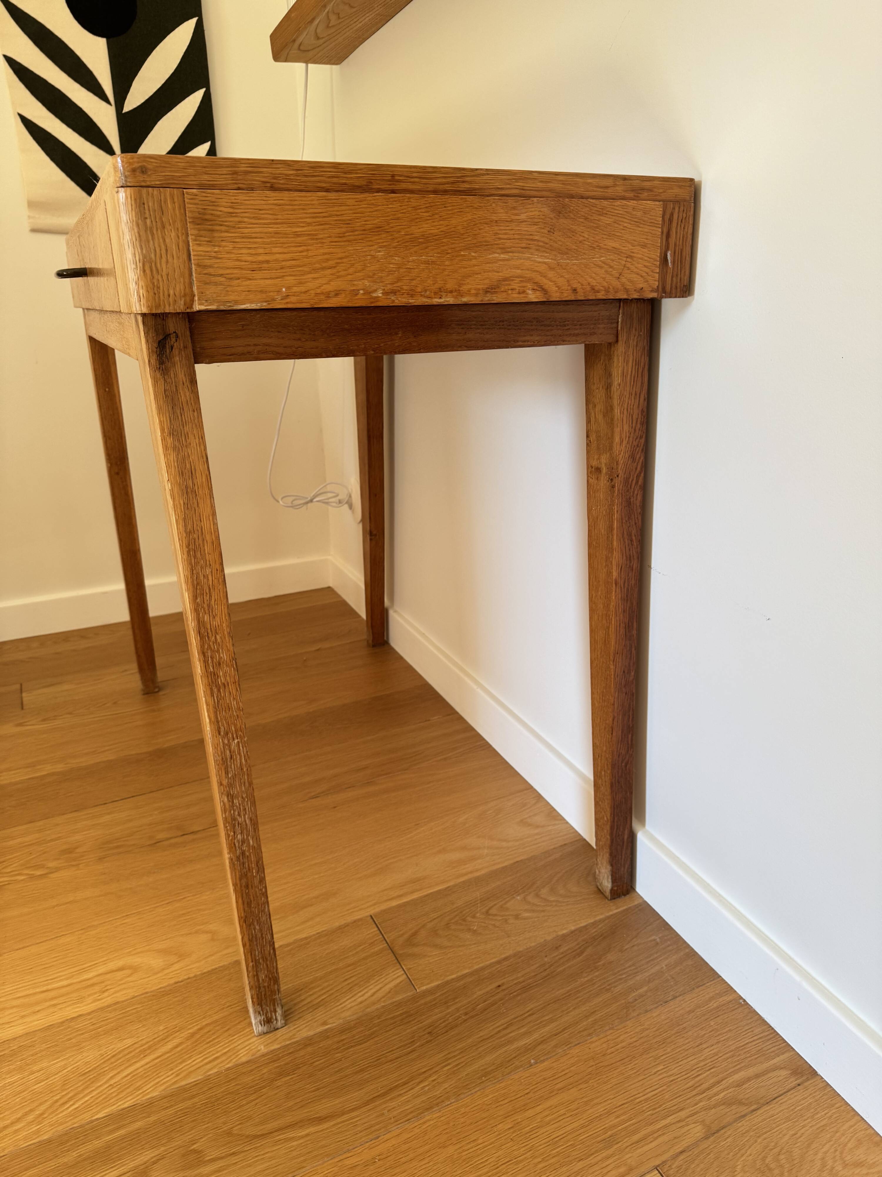 Vintage wooden desk from the 50s and 60s, made in France