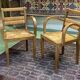 Pair of beech and straw armchairs