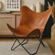 Handmade leather butterfly chair, modern lounge seating.