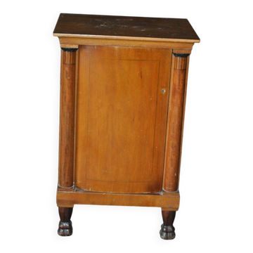 Biedermeier bedside table in brown walnut, 19th-century Hungarian antique furniture.