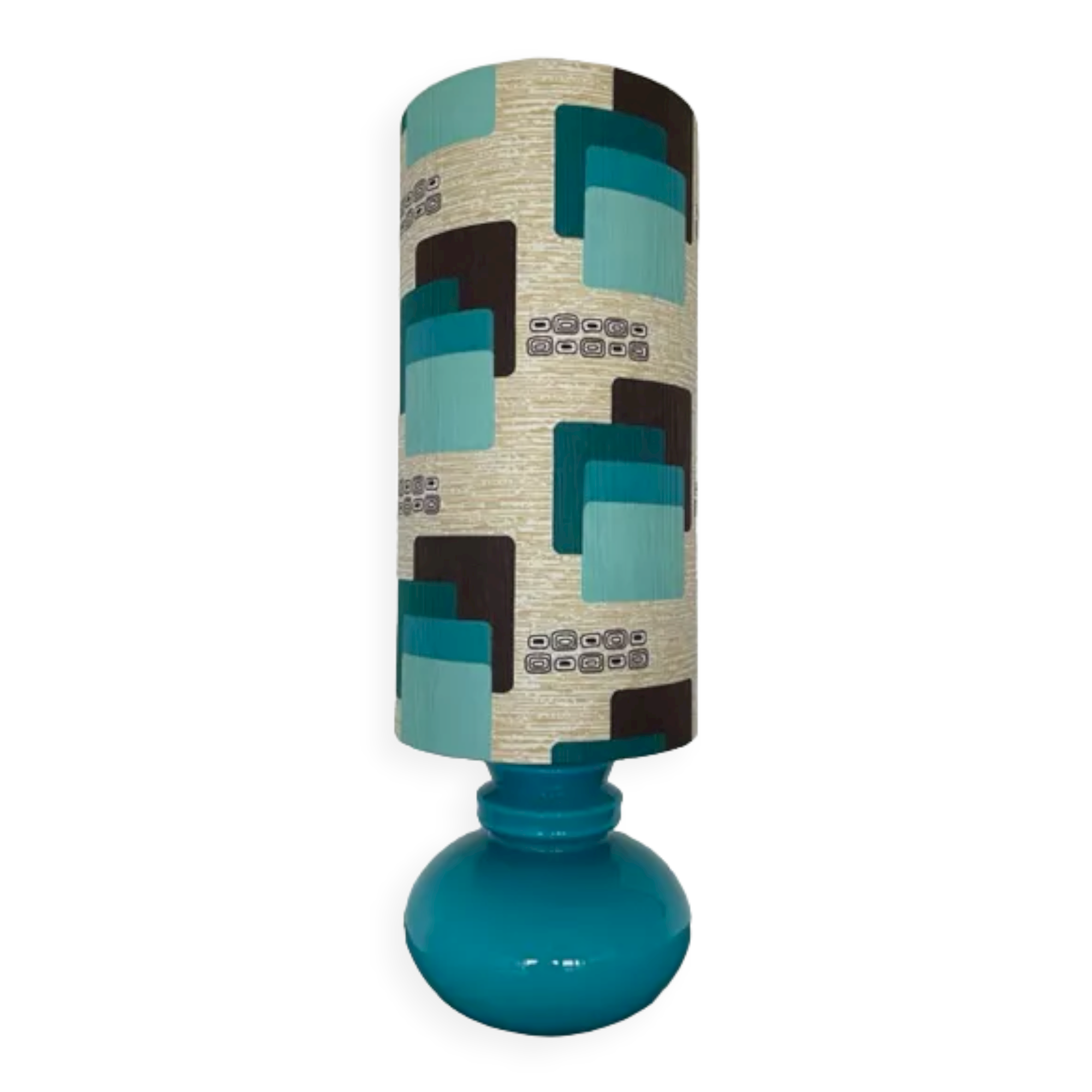 Blue opaline table lamp and vintage Maori fabric