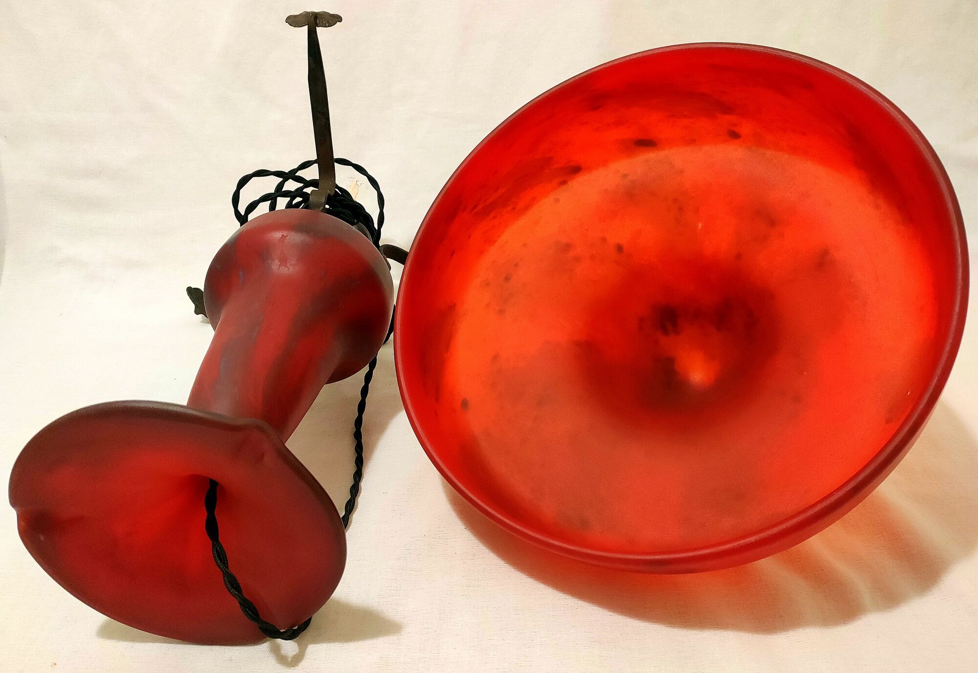 Champignon art-nouveau lamp signed schneider charles - foot and lampshade in glass paste
