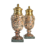 Pair of cassolettes in pink granite and gilded bronze